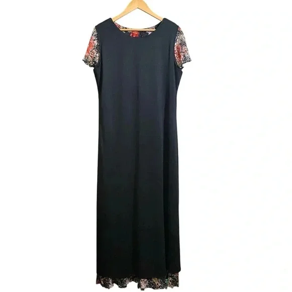 VGT RONNIE NICOLE by Ouida Dress Maxi Black Net Overlay Fairygoth Floral Size 16 - Picture 10 of 12